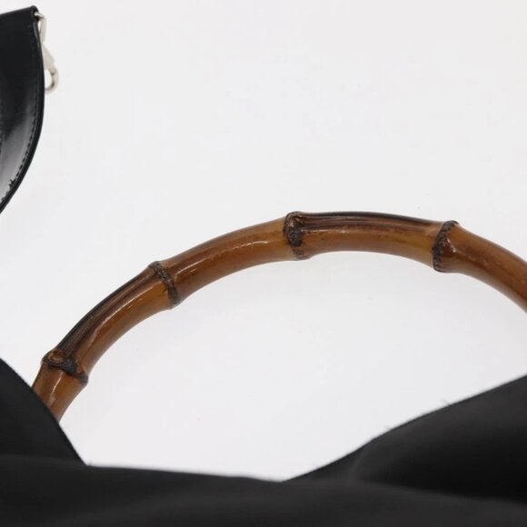 GUCCI Bamboo Hand Bag Nylon 2way Black Silver 001 1998 1577 Auth 147488 - Picture 9 of 14